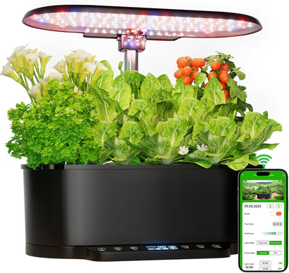 Hydroponics Growing System Kit with 30” Height, 15 Pods, 36W Grow Light, Auto Timer & Pump System, APP & WiFi Controlled