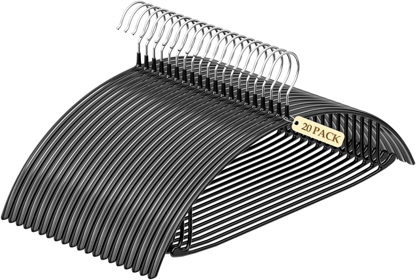 Heavy Duty Metal Suit Hangers 20 Pack, Non-Slip PVC Coating, No Shoulder Bumps, Space Saving Clothes Hangers for Sweaters, Coat, Shirts, Skirt, Jackets, Black