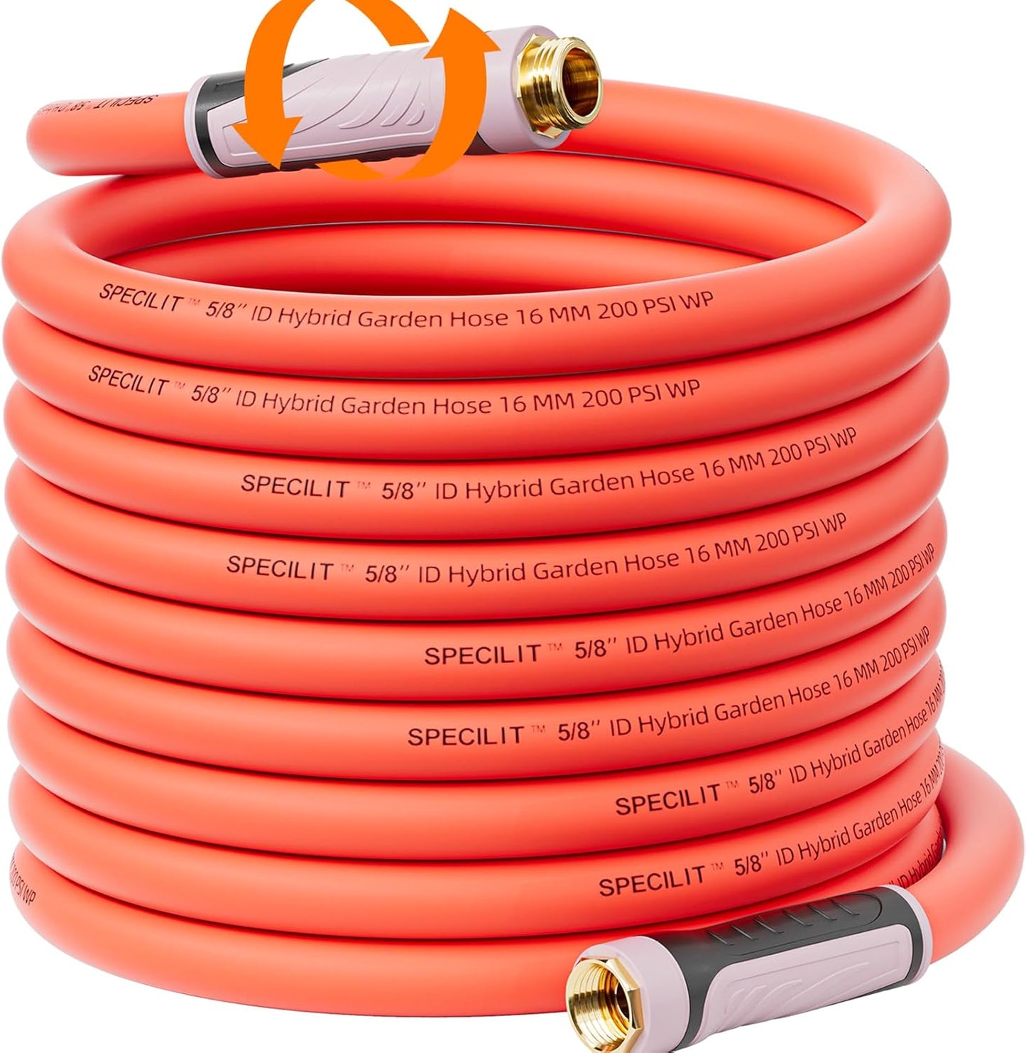 5/8" Garden Hose with 360° Rotating Grip, No Kink, Anti-UV, Heavy Duty, Flexible Water Pipe with 3/4'' Brass Fittings