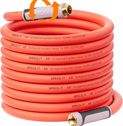 5/8" Garden Hose with 360° Rotating Grip, No Kink, Anti-UV, Heavy Duty, Flexible Water Pipe with 3/4'' Brass Fittings