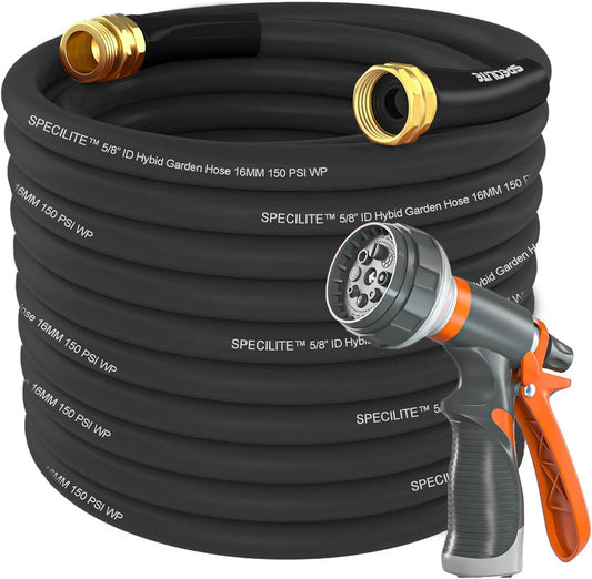 5/8 in Black Garden Hose Heavy Duty, Flexible and Lightweight, 25/50/75/150/200 Ft