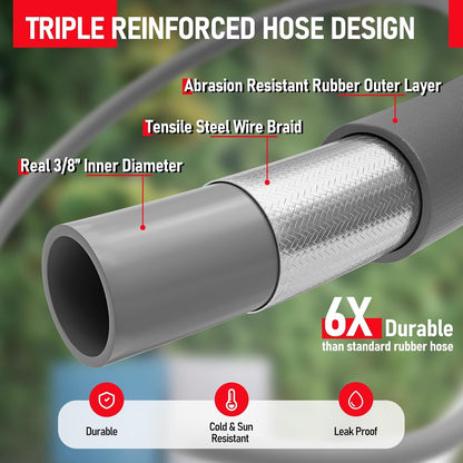 3/8" Pressure Washer Hose with 2 M22-14mm QC Adapters, Heavy Duty and Kink Resistant