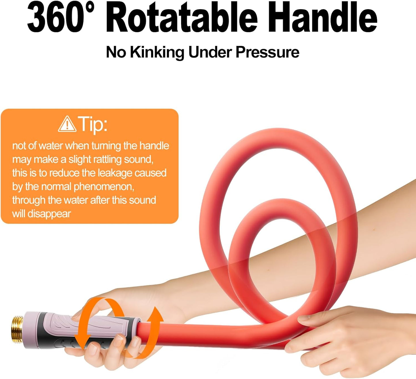5/8" Garden Hose with 360° Rotating Grip, No Kink, Anti-UV, Heavy Duty, Flexible Water Pipe with 3/4'' Brass Fittings