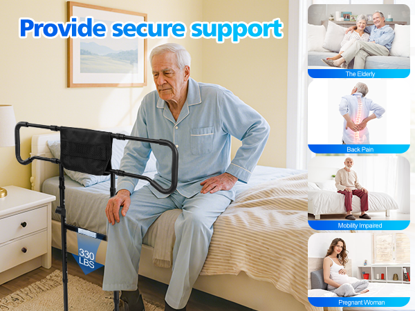 SPECILITE Bed Rails for Elderly Adults Safety, Adjustable Bed Assist Rail for Seniors, Grab Bar Bed Handrails with Storage Pocket, Motion Sensor Light, Fits King, Queen, Full, Twin, Black