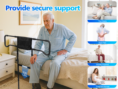 SPECILITE Bed Rails for Elderly Adults Safety, Adjustable Bed Assist Rail for Seniors, Grab Bar Bed Handrails with Storage Pocket, Motion Sensor Light, Fits King, Queen, Full, Twin, Black