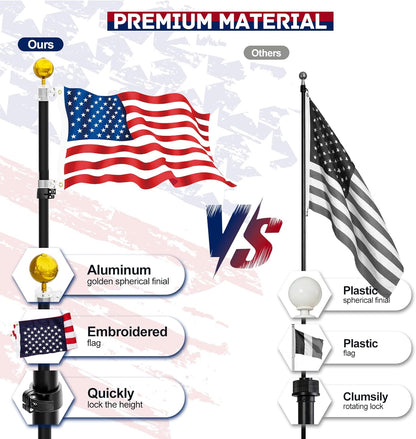 20 FT Tailgate Flag Pole with Tire Mount, Portable Heavy Duty Flag Pole Kit, Dual Mounting Options, RV Telescoping Flagpole with US Flag for Outdoor Tailgating, Camping, Black
