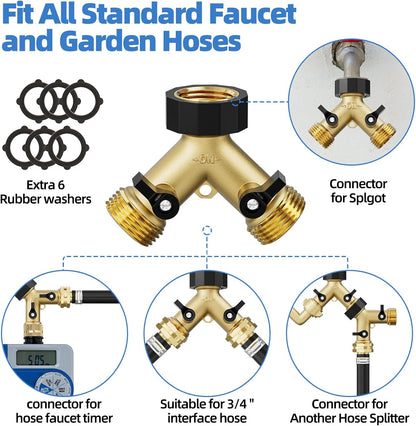 2 Way Garden Hose Splitter with 6 Rubber Washers