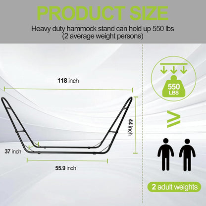 Duble Heavy Duty Steel Hammock Stand Only, 550 Pound Capacity, Portable, Easy Assembly, Adjustable for Indoor, Yard, Caping, or Outdoor, Patio LBS