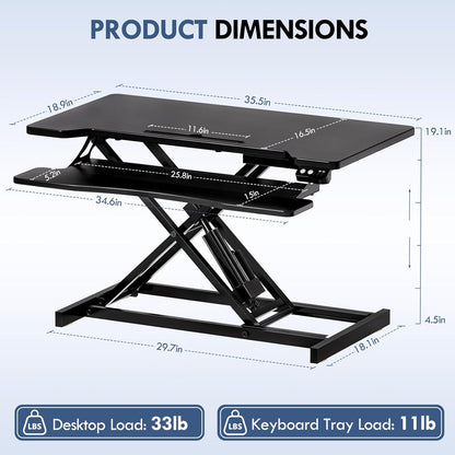Electric Standing Desk Converter, Height Adjustable Sit to Stand Up Desk Riser with Large Keyboard Tray, Dual Monitor and Laptop Motorized Desktop Workstation for Home & Office, Black