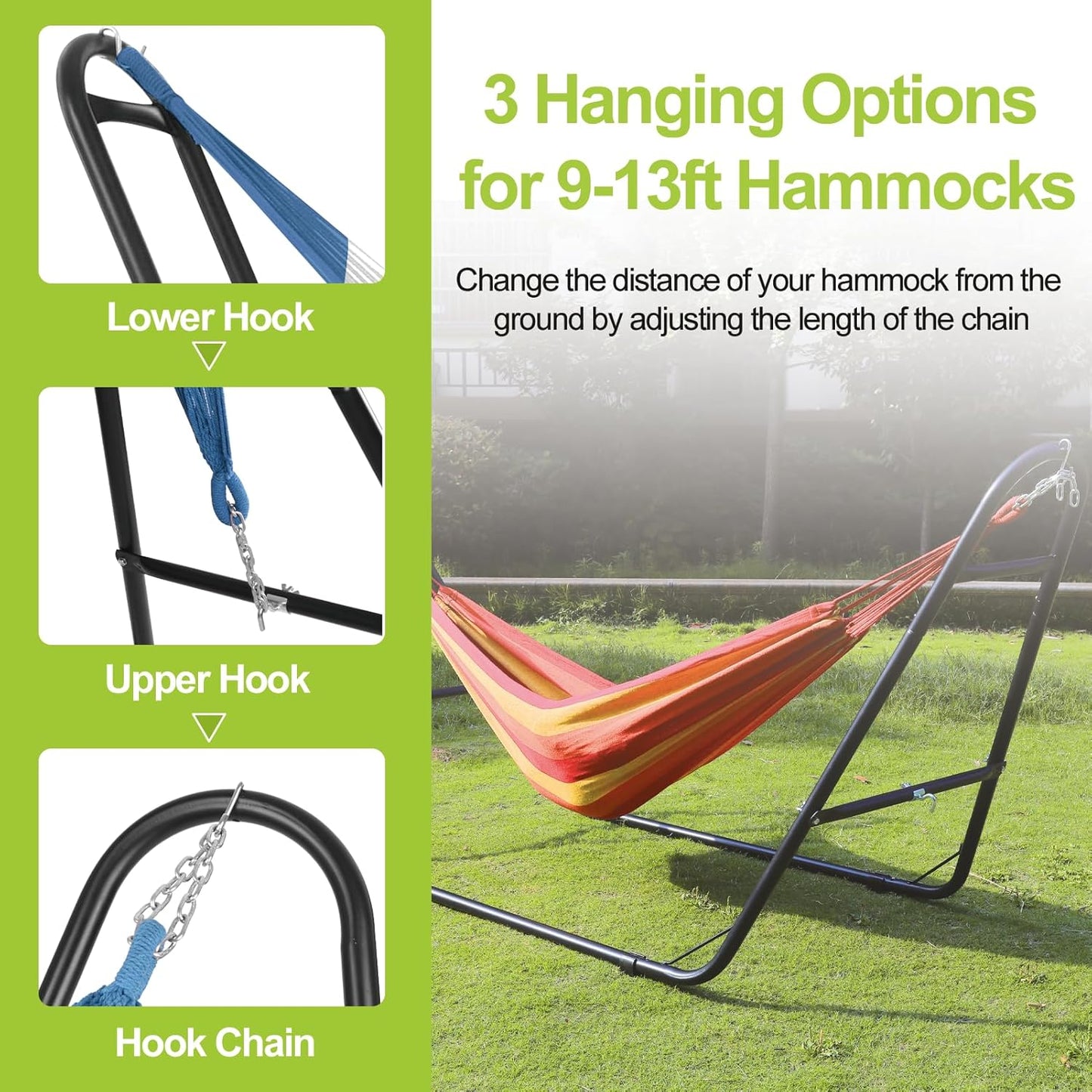 Duble Heavy Duty Steel Hammock Stand Only, 550 Pound Capacity, Portable, Easy Assembly, Adjustable for Indoor, Yard, Caping, or Outdoor, Patio LBS