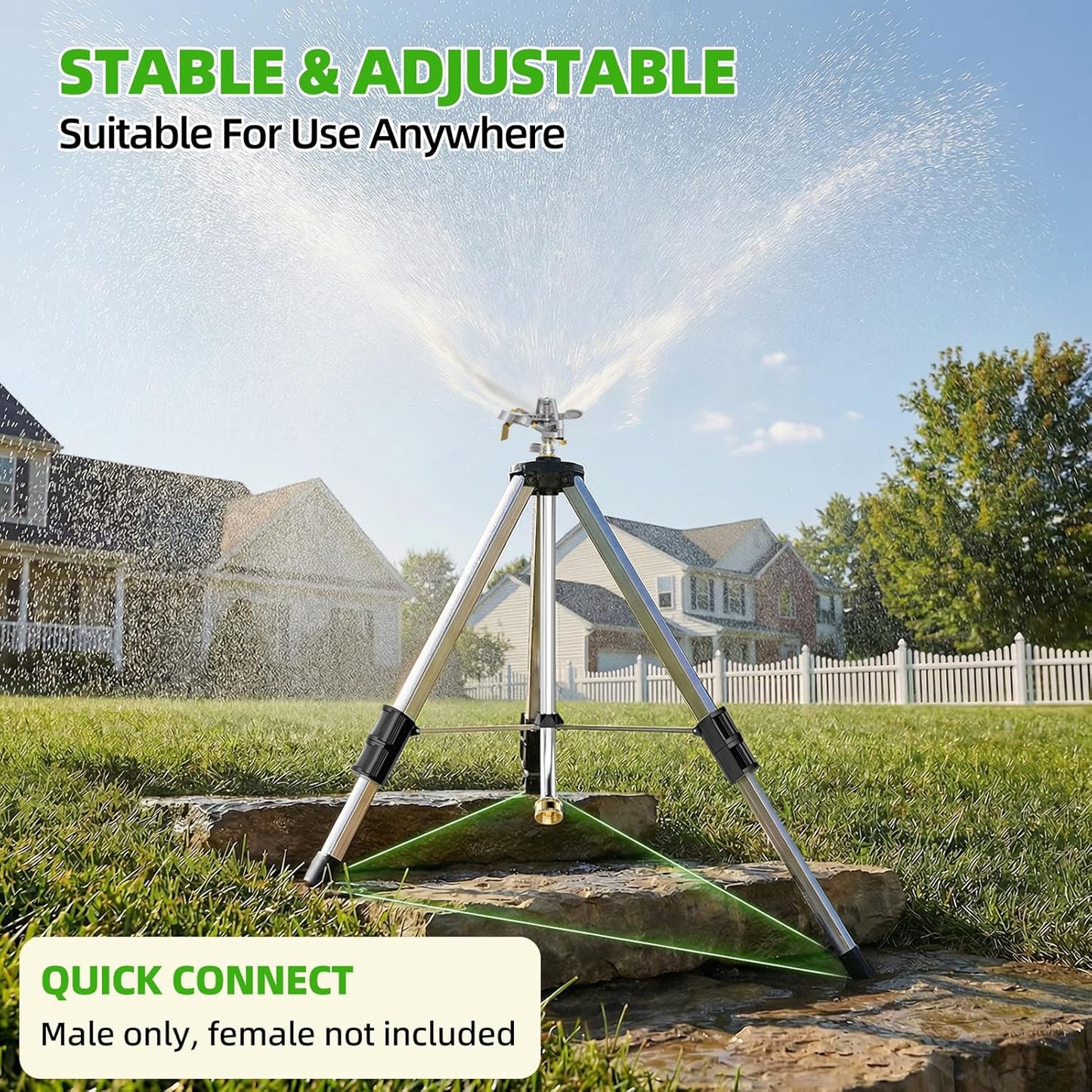 SPECILITE 36”Brass Impact Tripod Sprinkler, Heavy Duty Metal Pulsating Telescoping, Sprinklers for Yard, Lawn & Garden Irrigation, 360 Degree Waters up to 70ft Covering 5660sqft
