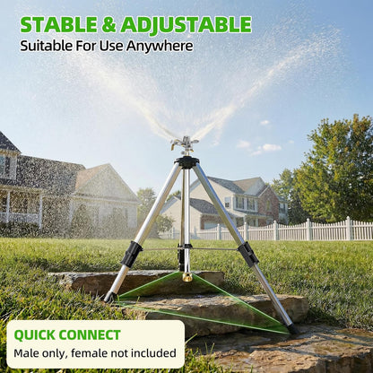 SPECILITE 36”Brass Impact Tripod Sprinkler, Heavy Duty Metal Pulsating Telescoping, Sprinklers for Yard, Lawn & Garden Irrigation, 360 Degree Waters up to 70ft Covering 5660sqft