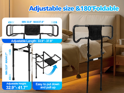SPECILITE Bed Rails for Elderly Adults Safety, Adjustable Bed Assist Rail for Seniors, Grab Bar Bed Handrails with Storage Pocket, Motion Sensor Light, Fits King, Queen, Full, Twin, Black