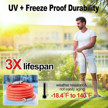5/8" Garden Hose with 360° Rotating Grip, No Kink, Anti-UV, Heavy Duty, Flexible Water Pipe with 3/4'' Brass Fittings