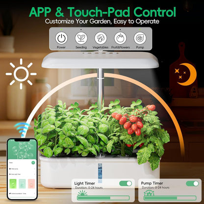 Hydroponics Growing System Kit with 14 Pods, 20W Grow Light, WiFi & App Control, Automatic Timer, Quiet Pump, 5L Water Tank