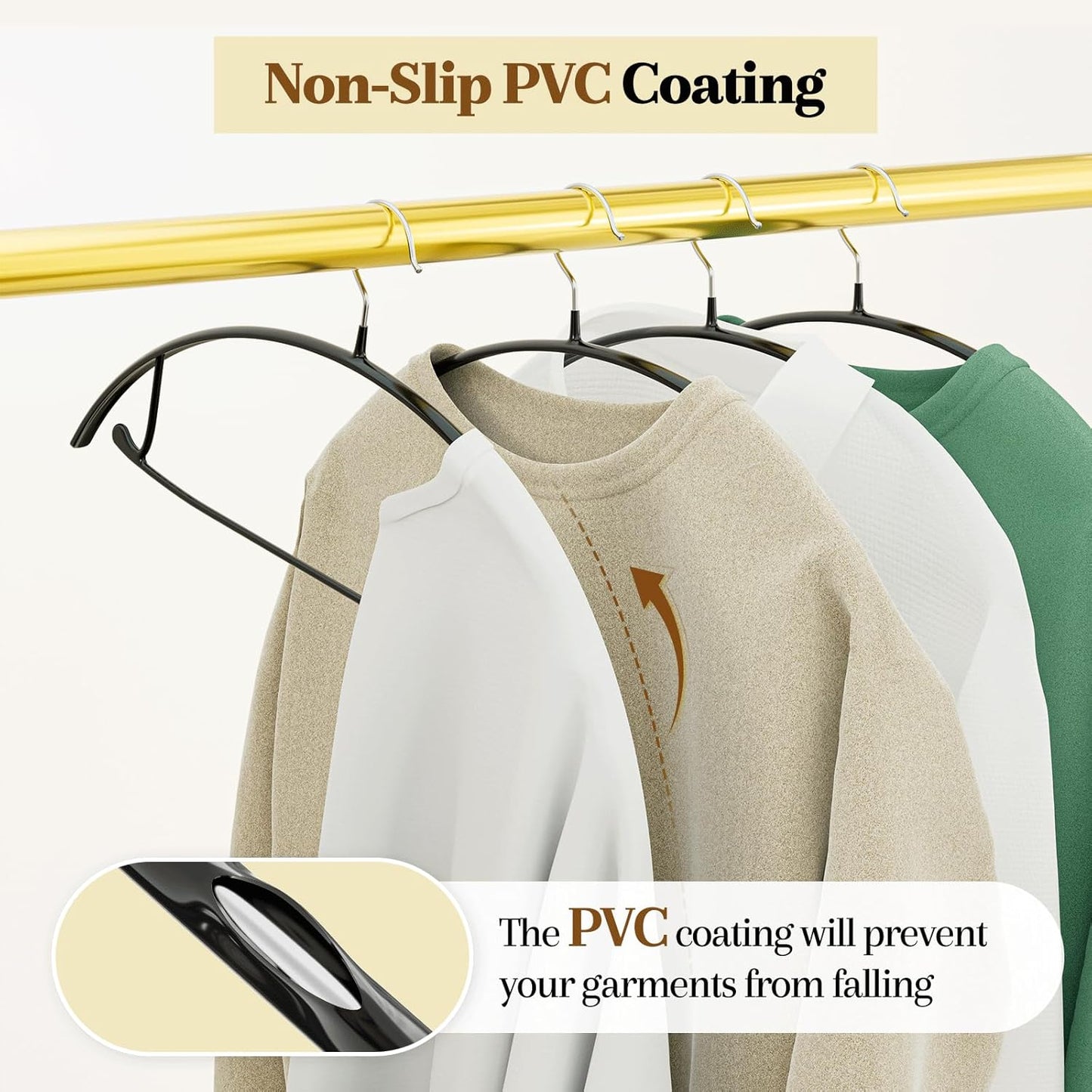 Heavy Duty Metal Suit Hangers 20 Pack, Non-Slip PVC Coating, No Shoulder Bumps, Space Saving Clothes Hangers for Sweaters, Coat, Shirts, Skirt, Jackets, Black