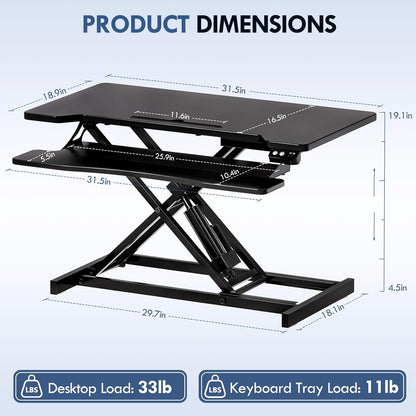 Electric Standing Desk Converter, Height Adjustable Sit to Stand Up Desk Riser with Large Keyboard Tray, Dual Monitor and Laptop Motorized Desktop Workstation for Home & Office, Black