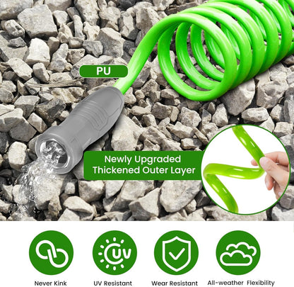 SPECILITE 1/2” Polyurethane Coil Garden Hose 50 FT, PU Flexible Recoil Water Hoses with 6-Pattern Spray Nozzle