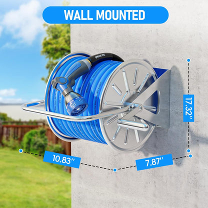 Stainless Steel Garden Hose Reel with 5/8'' x Hot/Cold 75 FT Water Hose and 6FT Leader Pipe, -50℉ -190℉, Wall/Floor Metal Mounted Spool Storage, UV Resistant