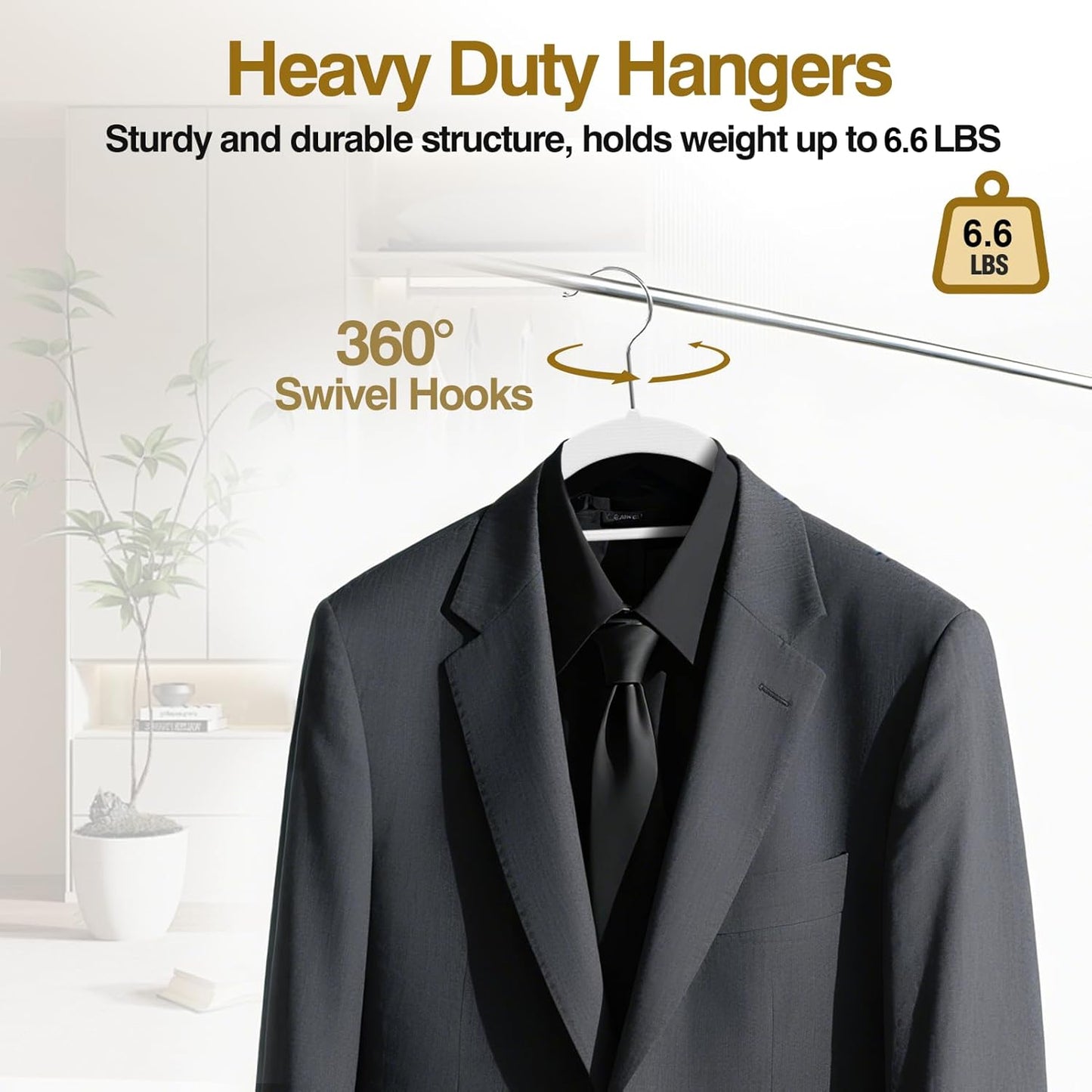 Plastic Hangers 50 Pack, 16.5 in Heavy Duty Clothes Hangers with 360° Swivel Hook, Non-Slip Bar & 0.2" Ultra-Slim Space-Saving Organizers for Coats, Pants, Suits, Shirts, White & Dark Gray
