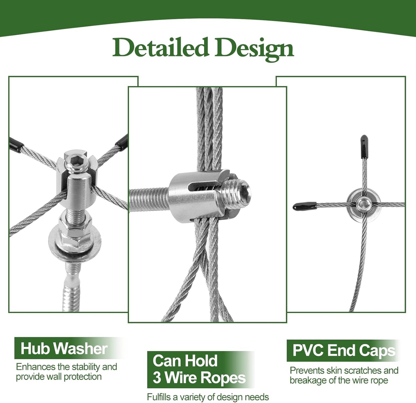 Wire Trellis for Climbing Plants Outdoor, 30-Set T316 Stainless Steel Kit, 1/8in x 150ft Ropes with Cable Cutter
