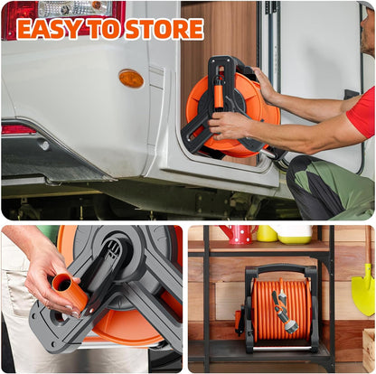 Portable Garden Hose Reel with 75Ft Rubber Water Hose & 6.5Ft Guide Water Pipe, Wall Mount/Floor Spool