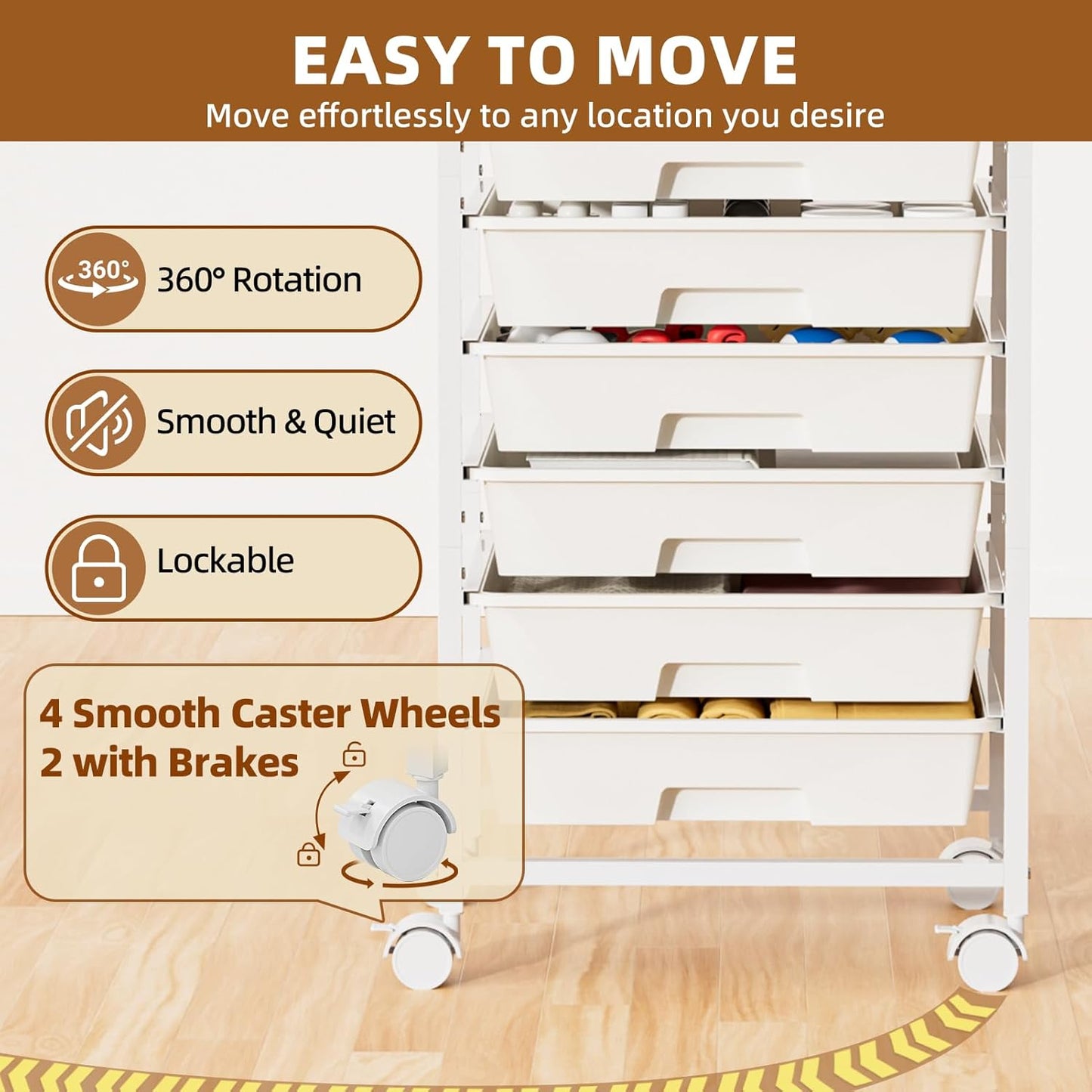 Rolling Storage Cart with 8 Drawers, Utility Cart with Wooden Tabletop and Lockable Wheels, Movable Craft Cart, Craft Storage Organizer