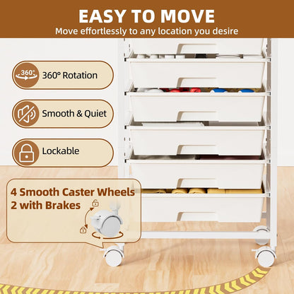Rolling Storage Cart with 8 Drawers, Utility Cart with Wooden Tabletop and Lockable Wheels, Movable Craft Cart, Craft Storage Organizer