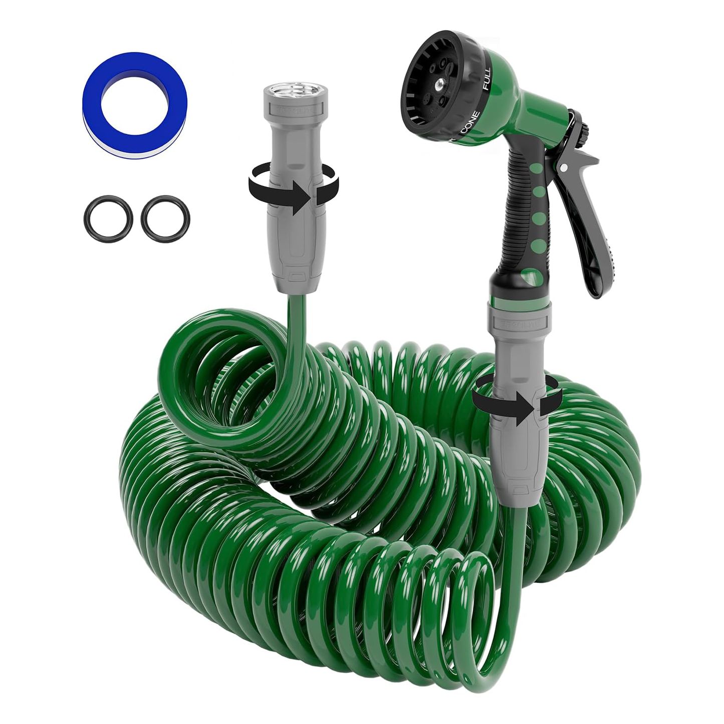 3/8” Lightweight Coil Garden Hose, EVA Flexible Curly Water Pipes with Nozzle, 50/75/100 Ft