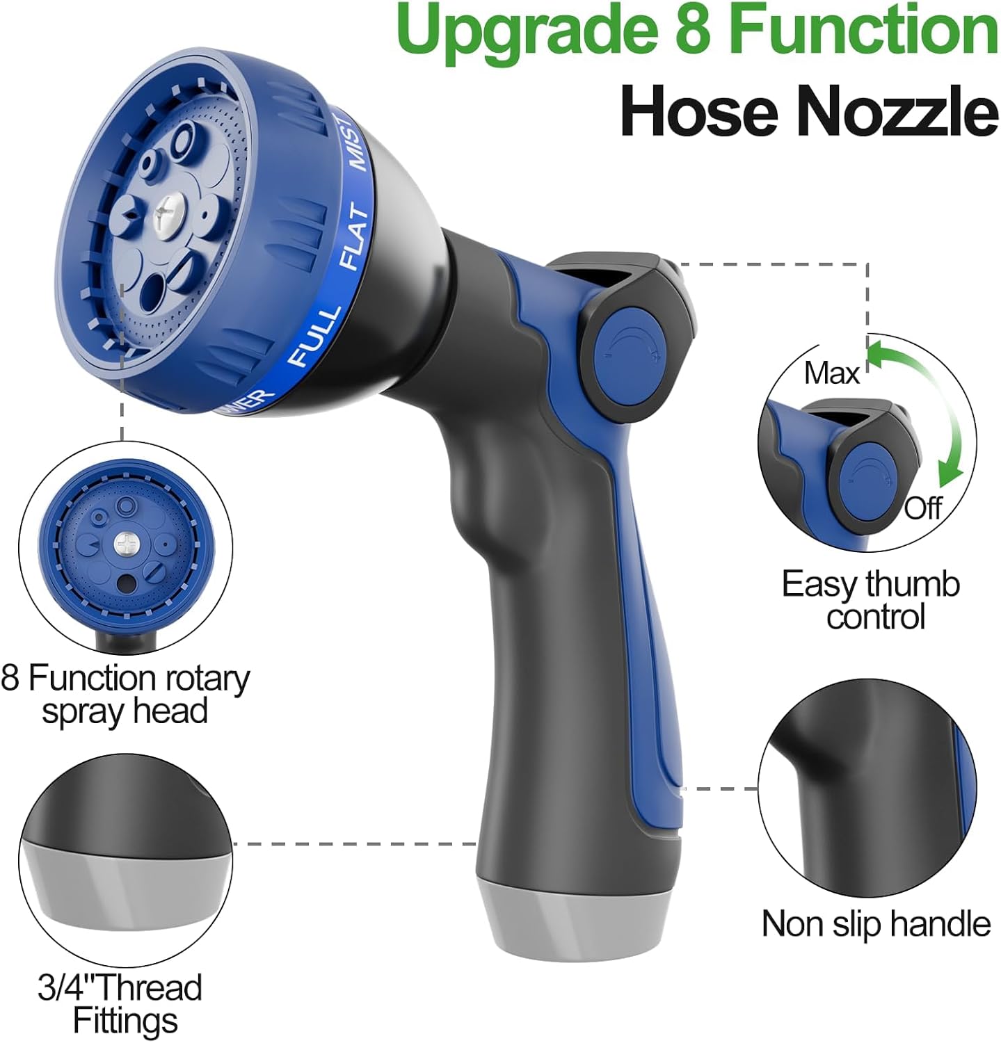 1/2" 304 Stainless Steel Garden Hose with Heavy Duty Metal Nozzle, Flexible, Never Kink & Tangle, Puncture Resistant