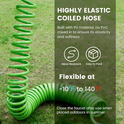 SPECILITE 1/2” Polyurethane Coil Garden Hose 50 FT, PU Flexible Recoil Water Hoses with 6-Pattern Spray Nozzle