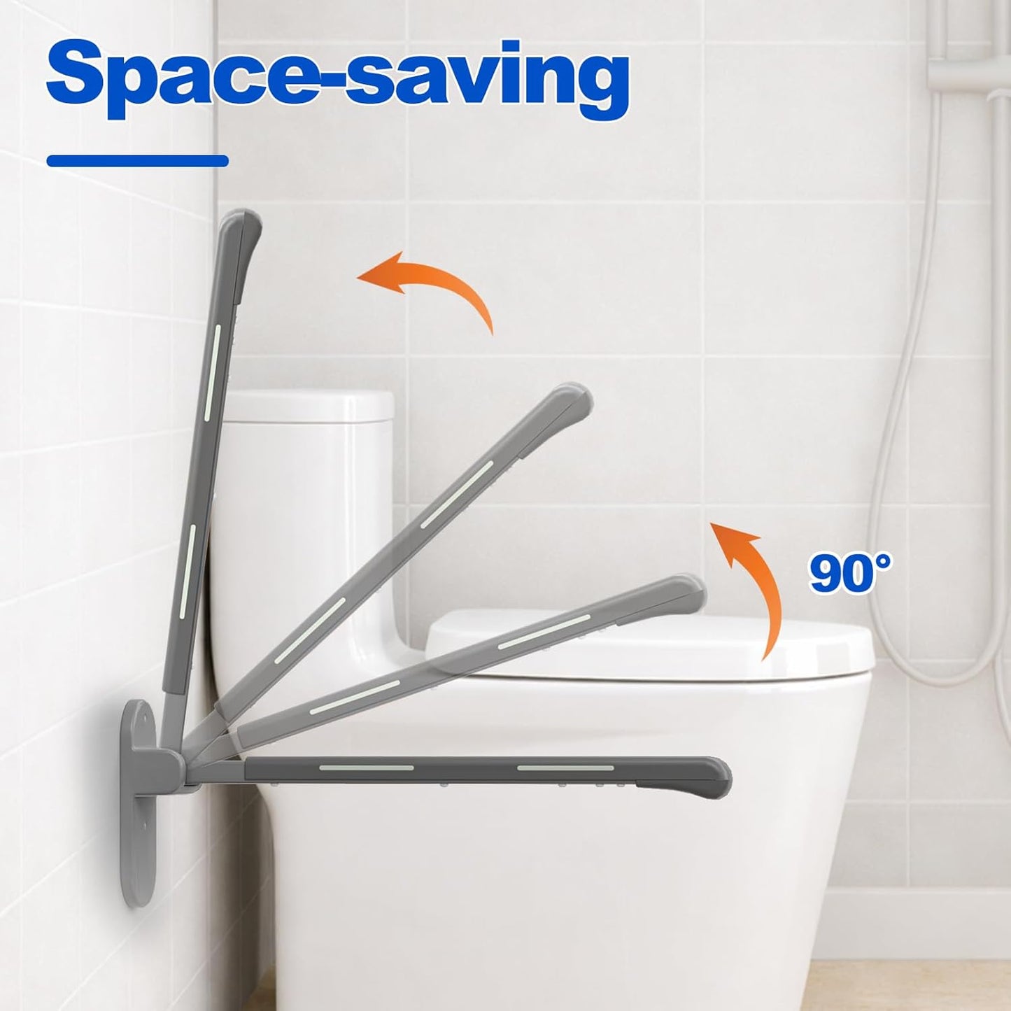 SPECILITE Toilet Grab Bar - 445lb Heavy Duty Support, Waterproof & Non-Slip Safety Rail for Bathroom, Wall-Mounted Flip-Up Handrail with Night Glow Strips, for Seniors, Elderly, Handicap & Pregnant