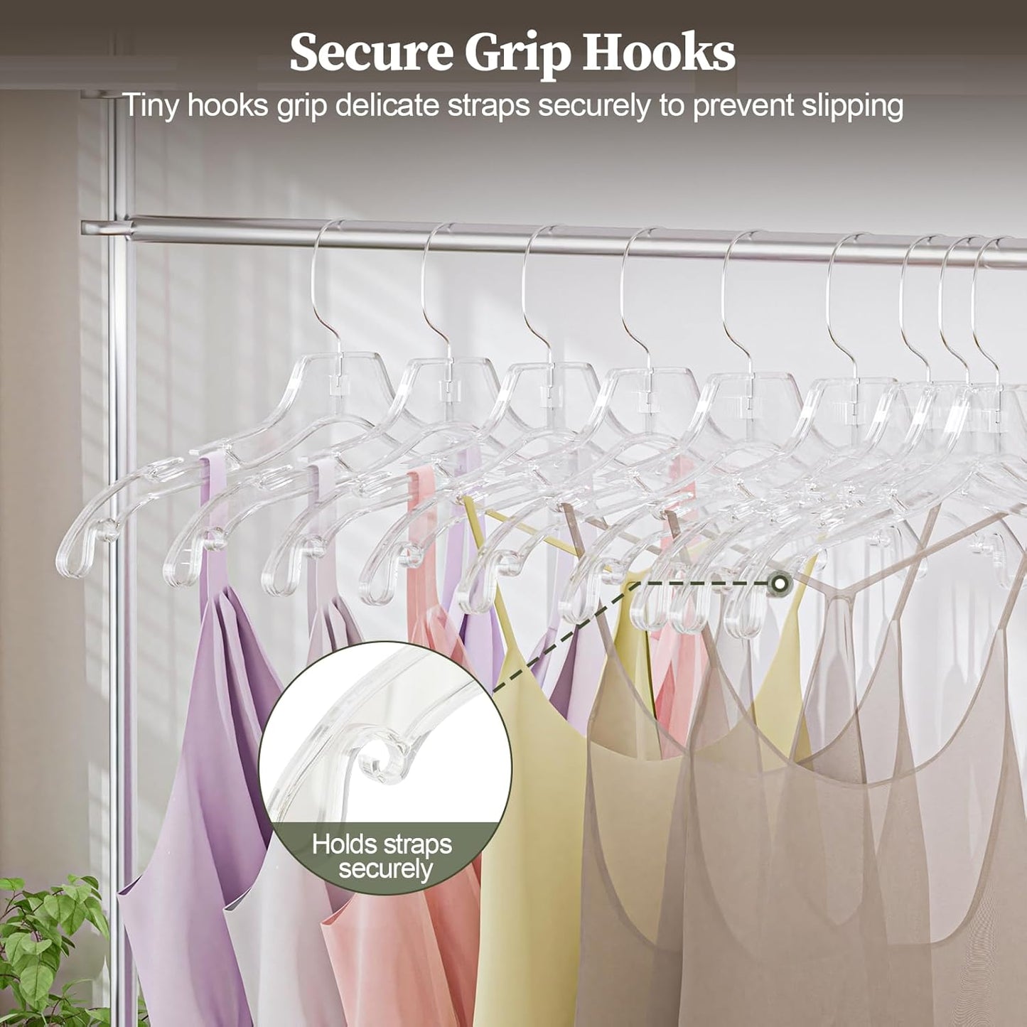 Clear Plastic Hangers 12 Pack, Heavy Duty Clothes Hangers with 360° Swivel Hook, 2.1" Ultra-Wide Non-Slip Notches & Non-Slip Grips for Dresses, Shirts, Coats, Suits