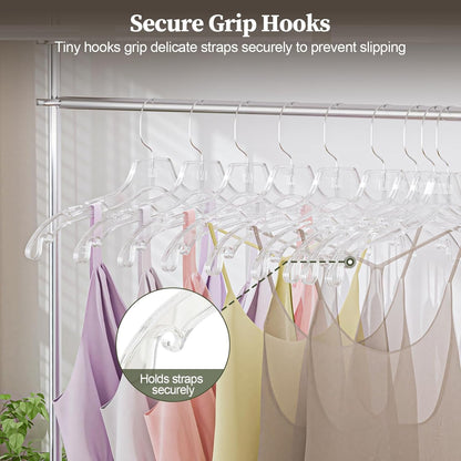 Clear Plastic Hangers 12 Pack, Heavy Duty Clothes Hangers with 360° Swivel Hook, 2.1" Ultra-Wide Non-Slip Notches & Non-Slip Grips for Dresses, Shirts, Coats, Suits