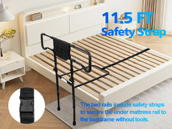 SPECILITE Bed Rails for Elderly Adults Safety, Adjustable Bed Assist Rail for Seniors, Grab Bar Bed Handrails with Storage Pocket, Motion Sensor Light, Fits King, Queen, Full, Twin, Black