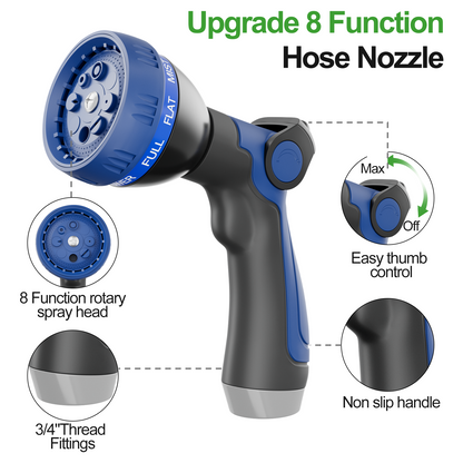 3/8" 304 Stainless Steel Garden Hose Metal with Nozzle, 25/50/75/100/125/150/175/200 Ft