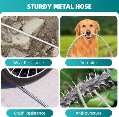 Stainless Steel Garden Water Hose 100 ft with Swivel Handle