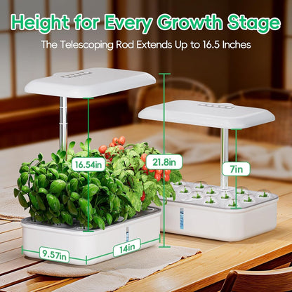 Hydroponics Growing System Kit with 14 Pods, 20W Grow Light, WiFi & App Control, Automatic Timer, Quiet Pump, 5L Water Tank