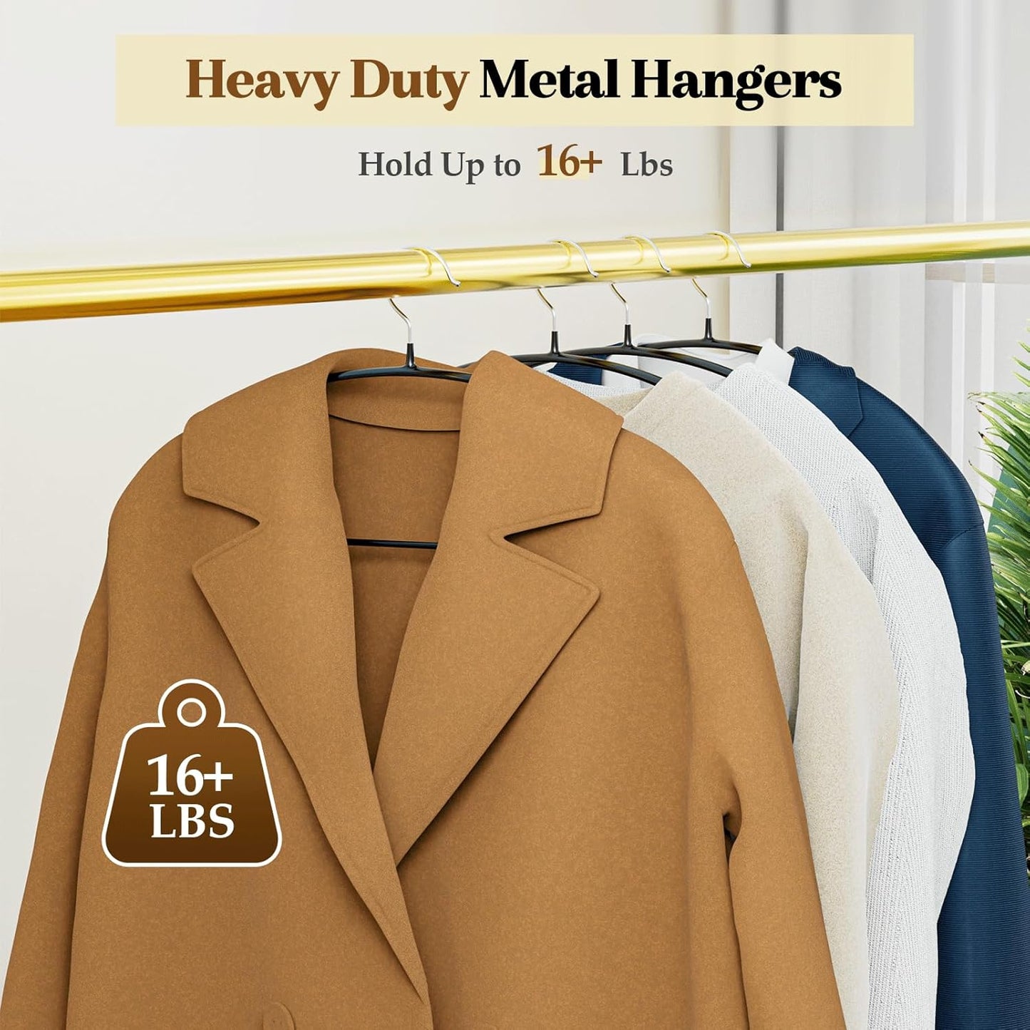 Heavy Duty Metal Suit Hangers 20 Pack, Non-Slip PVC Coating, No Shoulder Bumps, Space Saving Clothes Hangers for Sweaters, Coat, Shirts, Skirt, Jackets, Black
