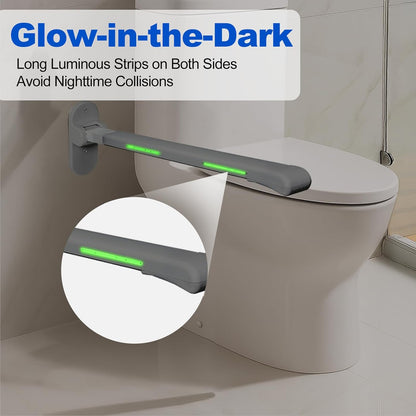 SPECILITE Toilet Grab Bar - 445lb Heavy Duty Support, Waterproof & Non-Slip Safety Rail for Bathroom, Wall-Mounted Flip-Up Handrail with Night Glow Strips, for Seniors, Elderly, Handicap & Pregnant