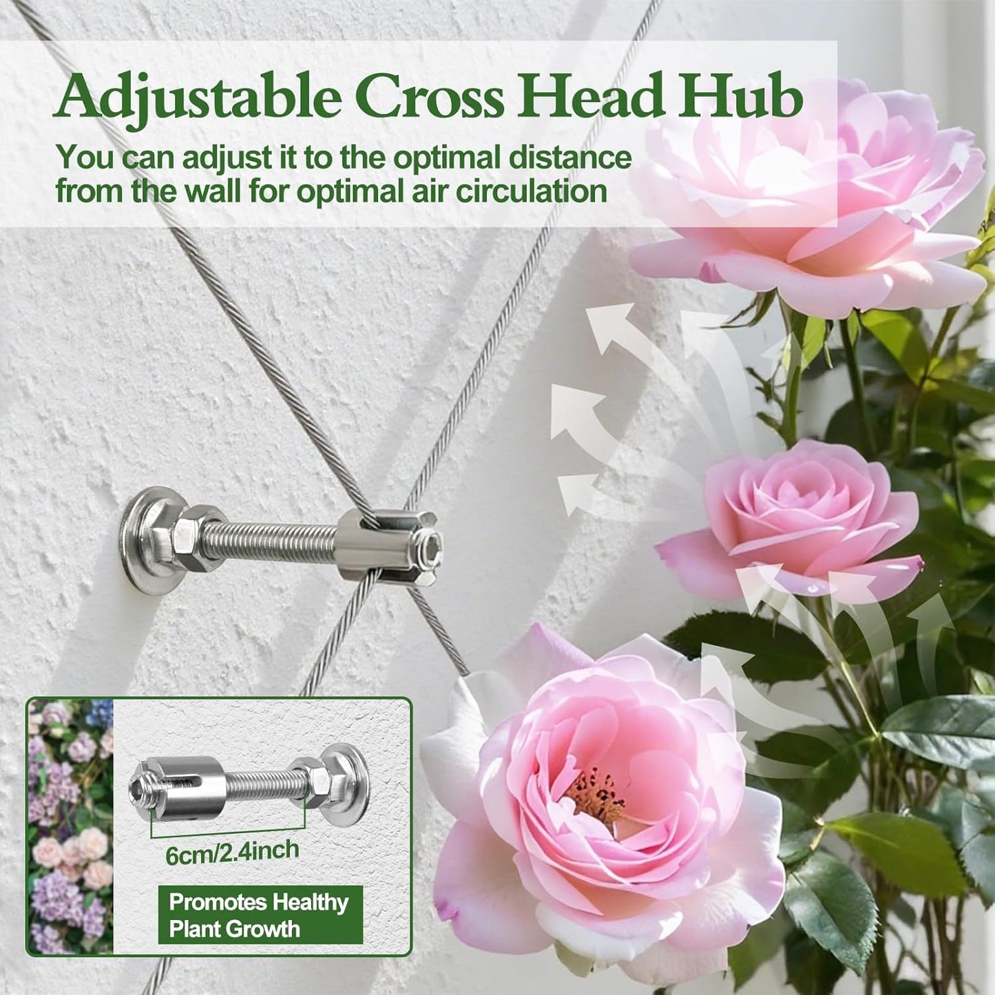 Wire Trellis for Climbing Plants Outdoor, 30-Set T316 Stainless Steel Kit, 1/8in x 150ft Ropes with Cable Cutter