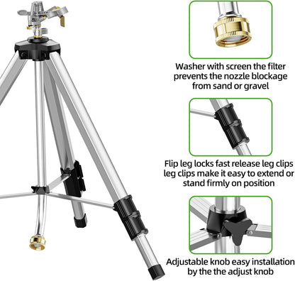 Brass Impact Sprinkler on Tripod Base, 360 Degree Irrigation for Large Area