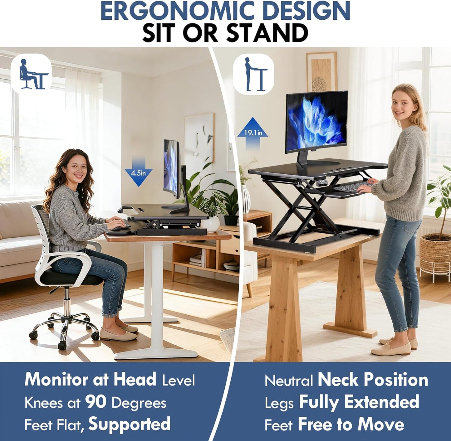 Electric Standing Desk Converter, Height Adjustable Sit to Stand Up Desk Riser with Large Keyboard Tray, Dual Monitor and Laptop Motorized Desktop Workstation for Home & Office, Black