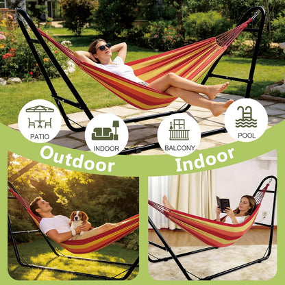 Duble Heavy Duty Steel Hammock Stand Only, 550 Pound Capacity, Portable, Easy Assembly, Adjustable for Indoor, Yard, Caping, or Outdoor, Patio LBS