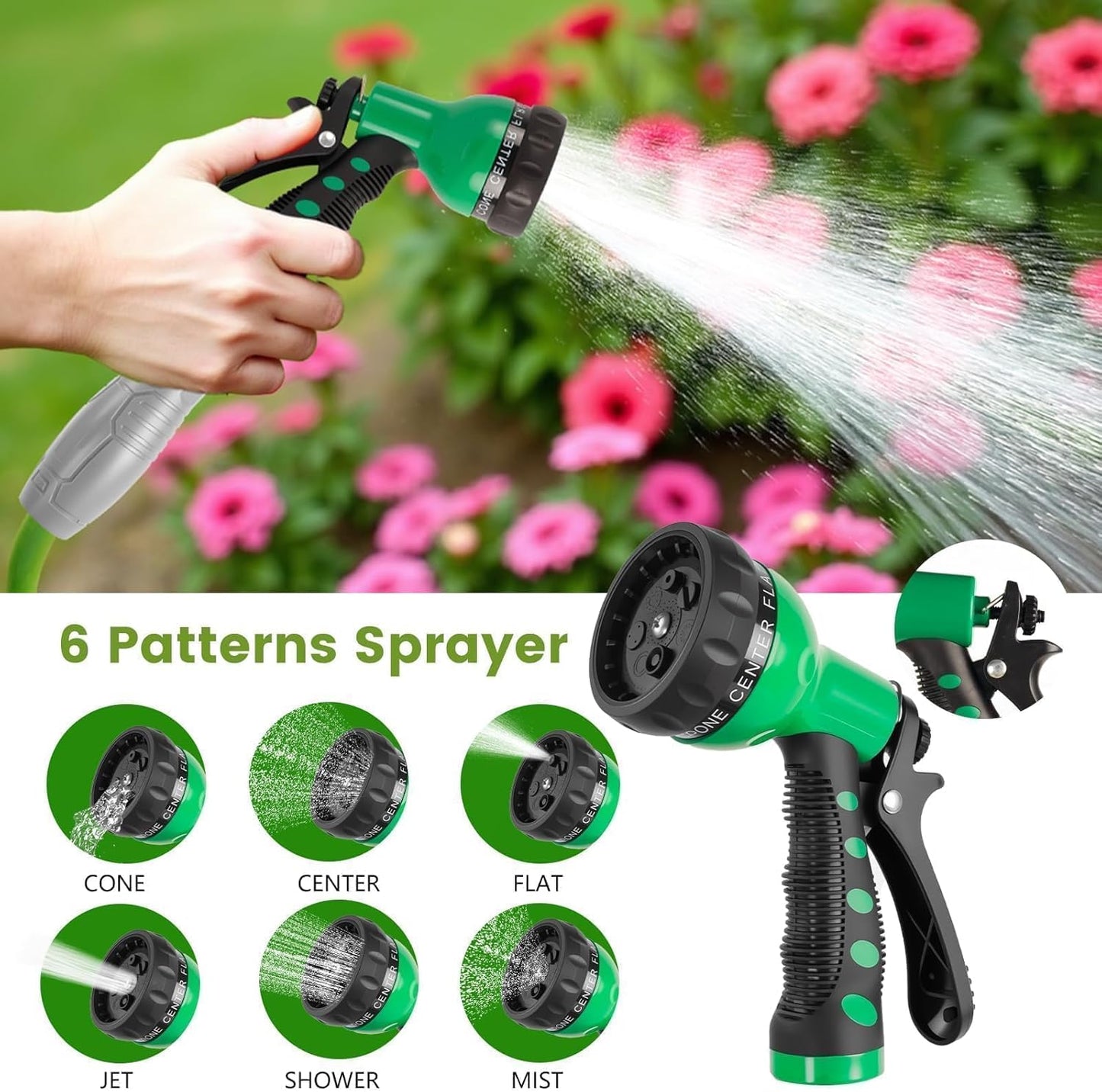 SPECILITE 1/2” Polyurethane Coil Garden Hose 50 FT, PU Flexible Recoil Water Hoses with 6-Pattern Spray Nozzle