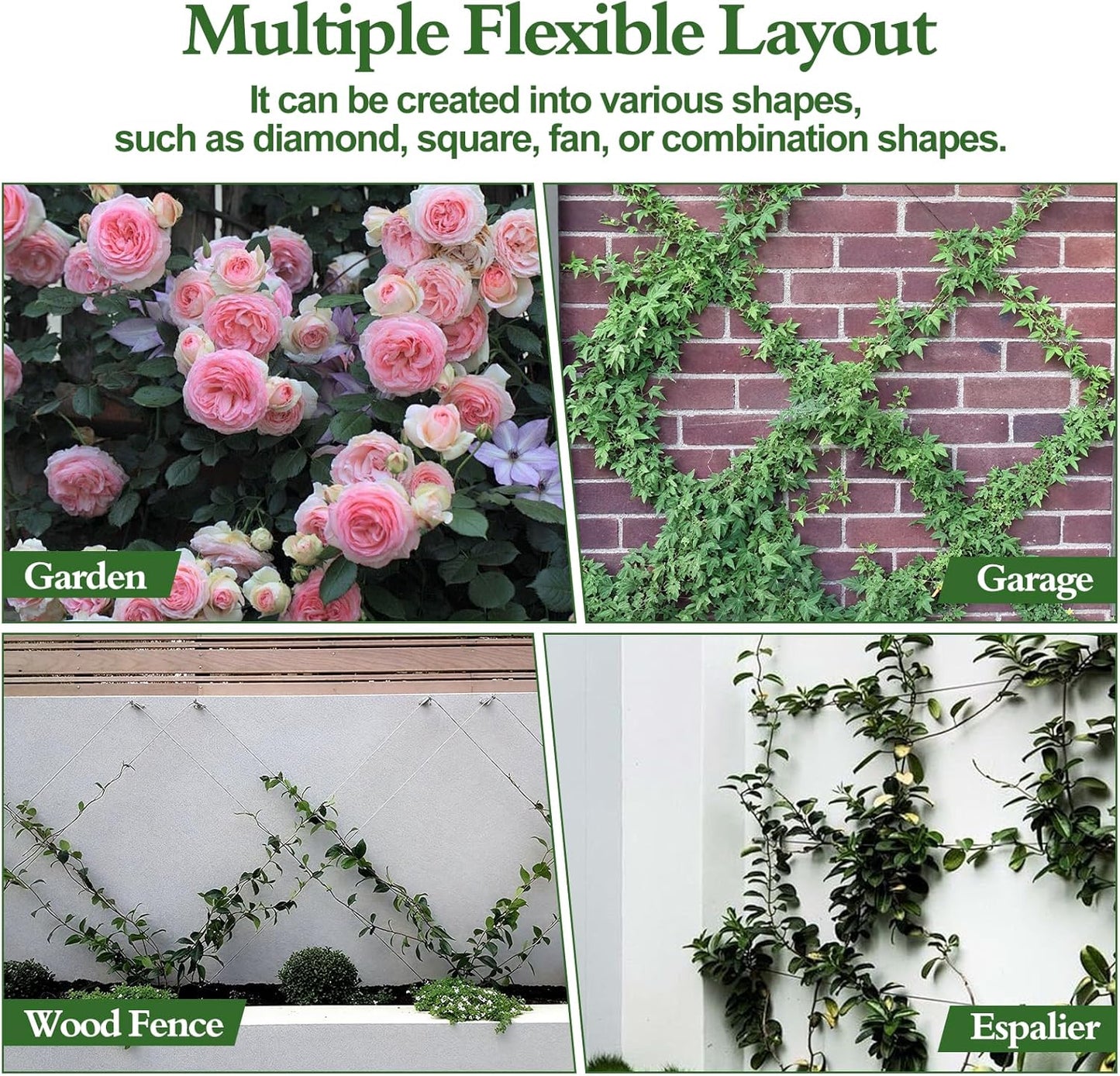 Wire Trellis for Climbing Plants Outdoor, 30-Set T316 Stainless Steel Kit, 1/8in x 150ft Ropes with Cable Cutter