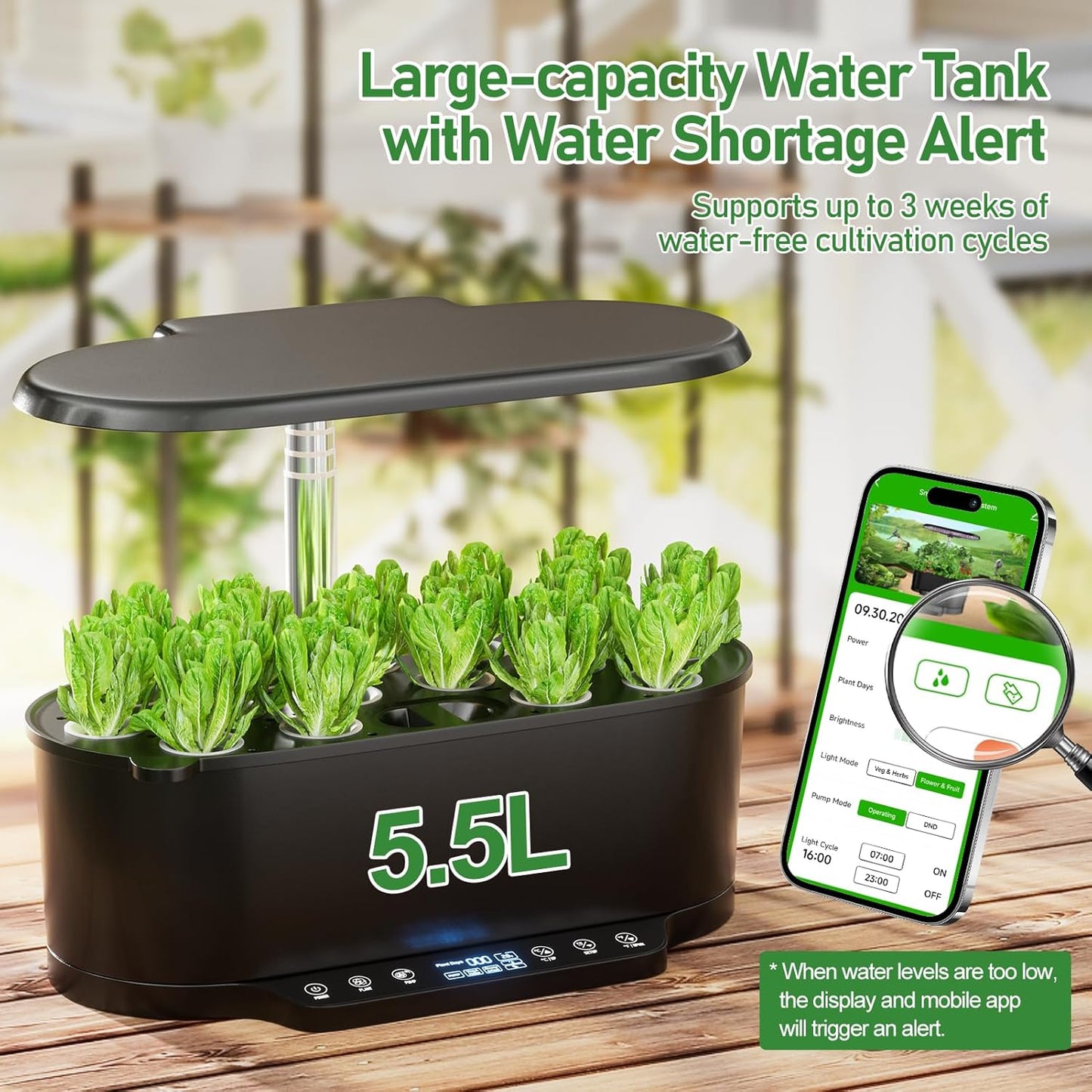 Hydroponics Growing System Kit with 30” Height, 15 Pods, 36W Grow Light, Auto Timer & Pump System, APP & WiFi Controlled