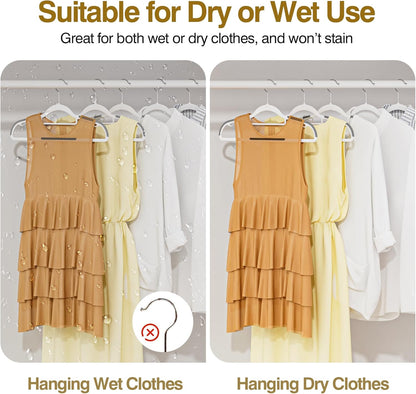 Plastic Hangers 50 Pack, 16.5 in Heavy Duty Clothes Hangers with 360° Swivel Hook, Non-Slip Bar & 0.2" Ultra-Slim Space-Saving Organizers for Coats, Pants, Suits, Shirts, White & Dark Gray