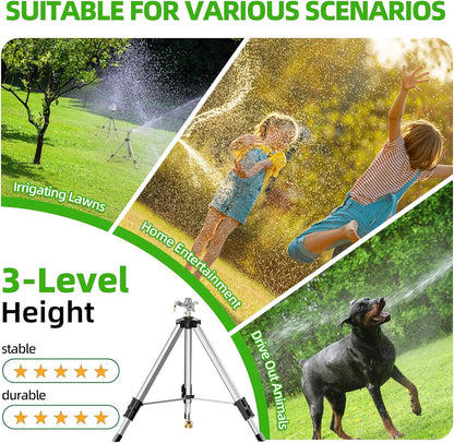 SPECILITE 36”Brass Impact Tripod Sprinkler, Heavy Duty Metal Pulsating Telescoping, Sprinklers for Yard, Lawn & Garden Irrigation, 360 Degree Waters up to 70ft Covering 5660sqft