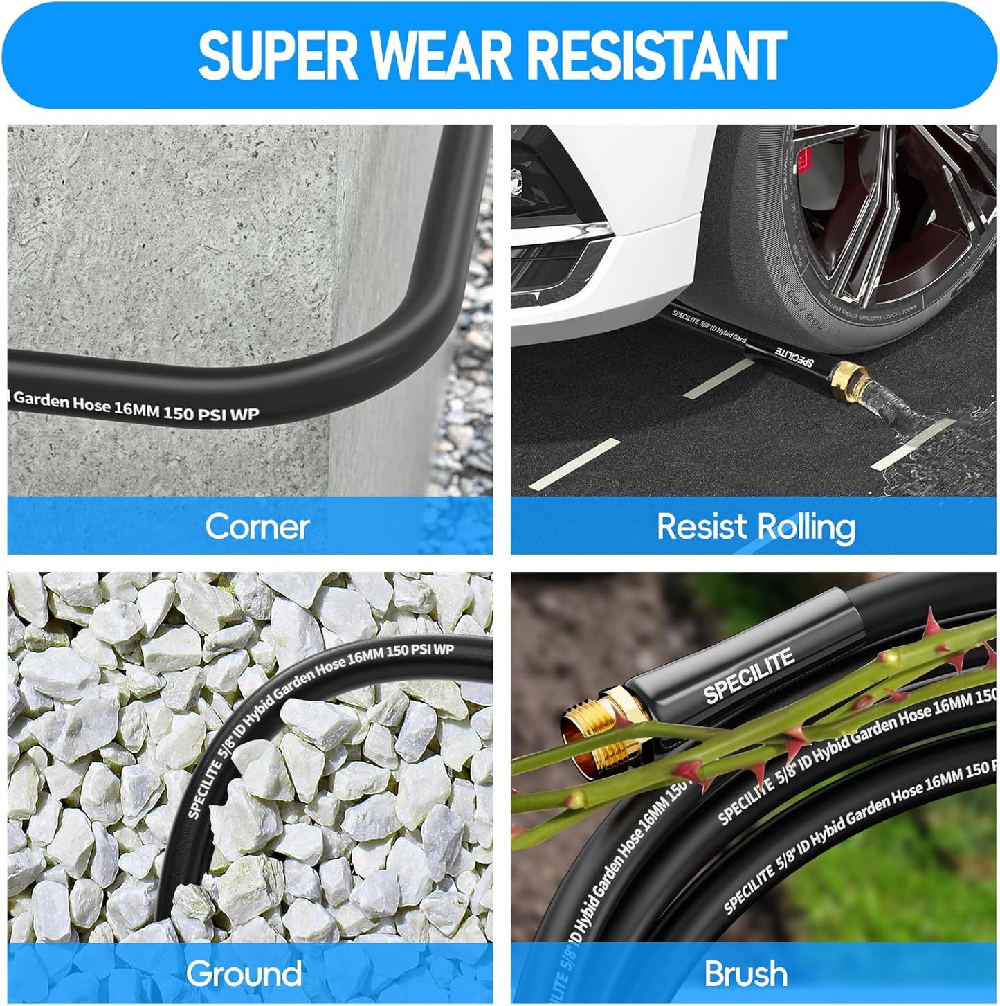 Stainless Steel Garden Hose Reel with 5/8" 75FT Hybrid Rubber Hose and 6FT Leader Pipe, Wall/Floor Metal Mounted Storage Spool, UV Resistant